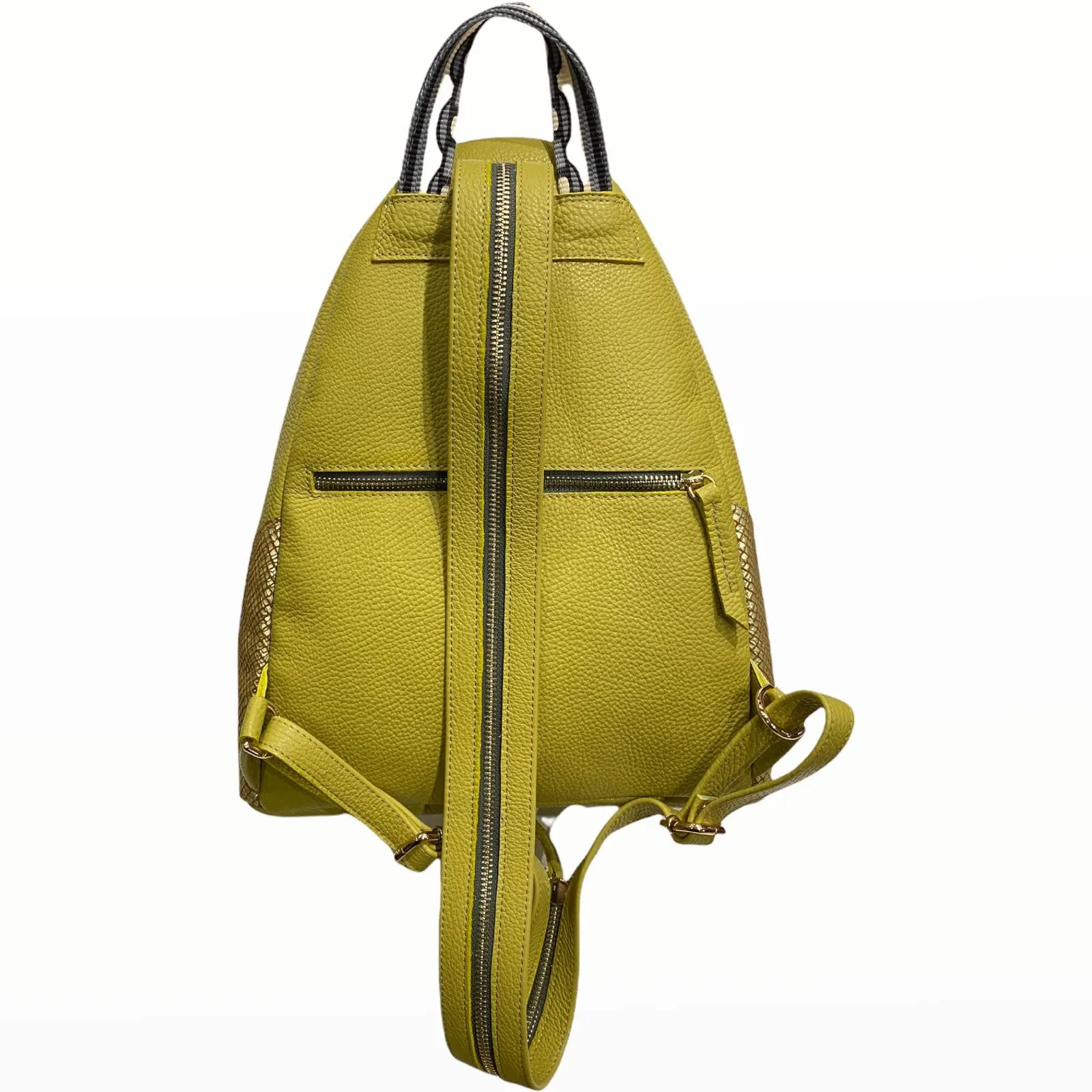 Agapi L. Lime backpack with gold details.