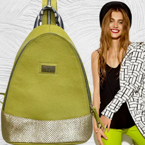 Agapi L. Lime backpack with gold details.