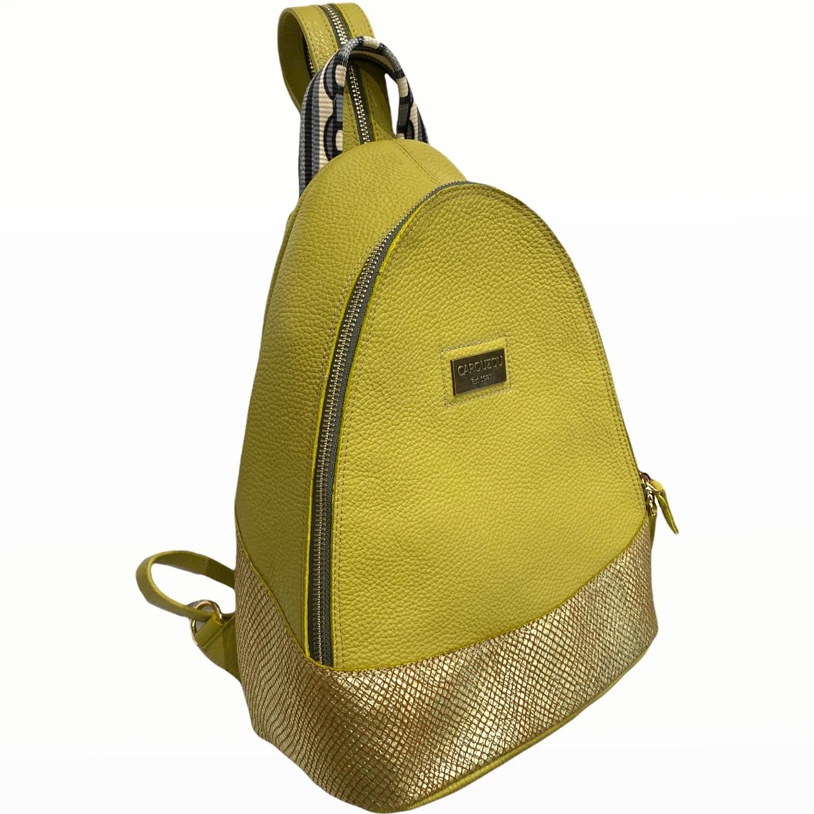 Agapi L. Lime backpack with gold details.