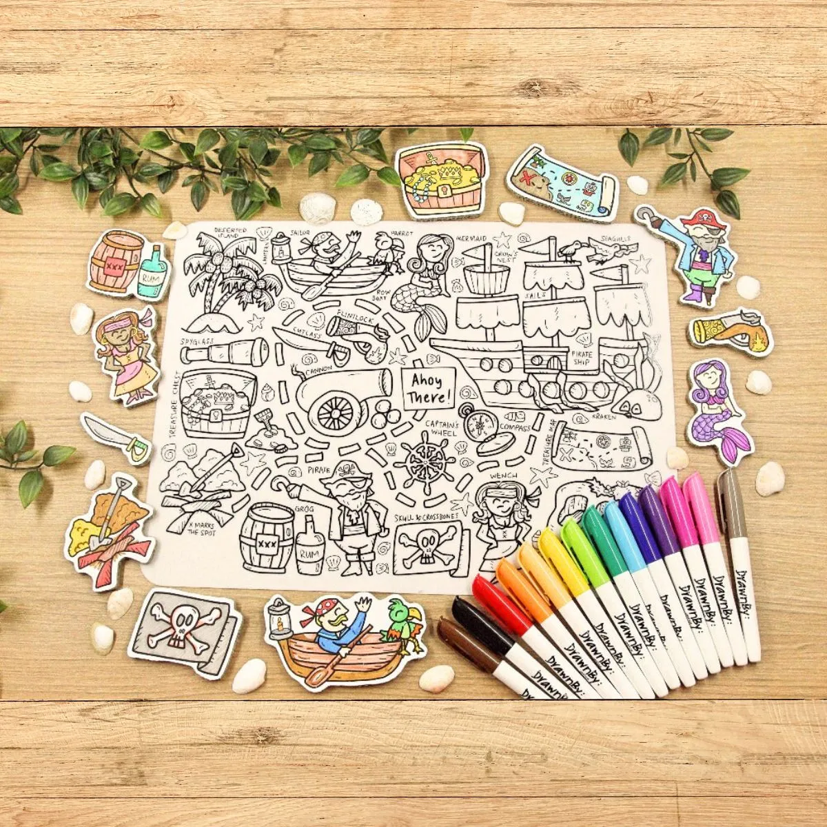 Ahoy There Washable Silicone Colouring Mat   14pcs Markers Se