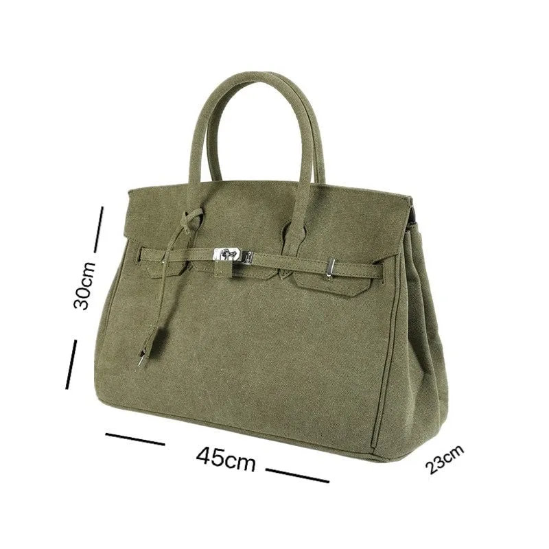 Army green birkin inspired canvas weekender overnight weekend travel bag fashion high street travel handbag