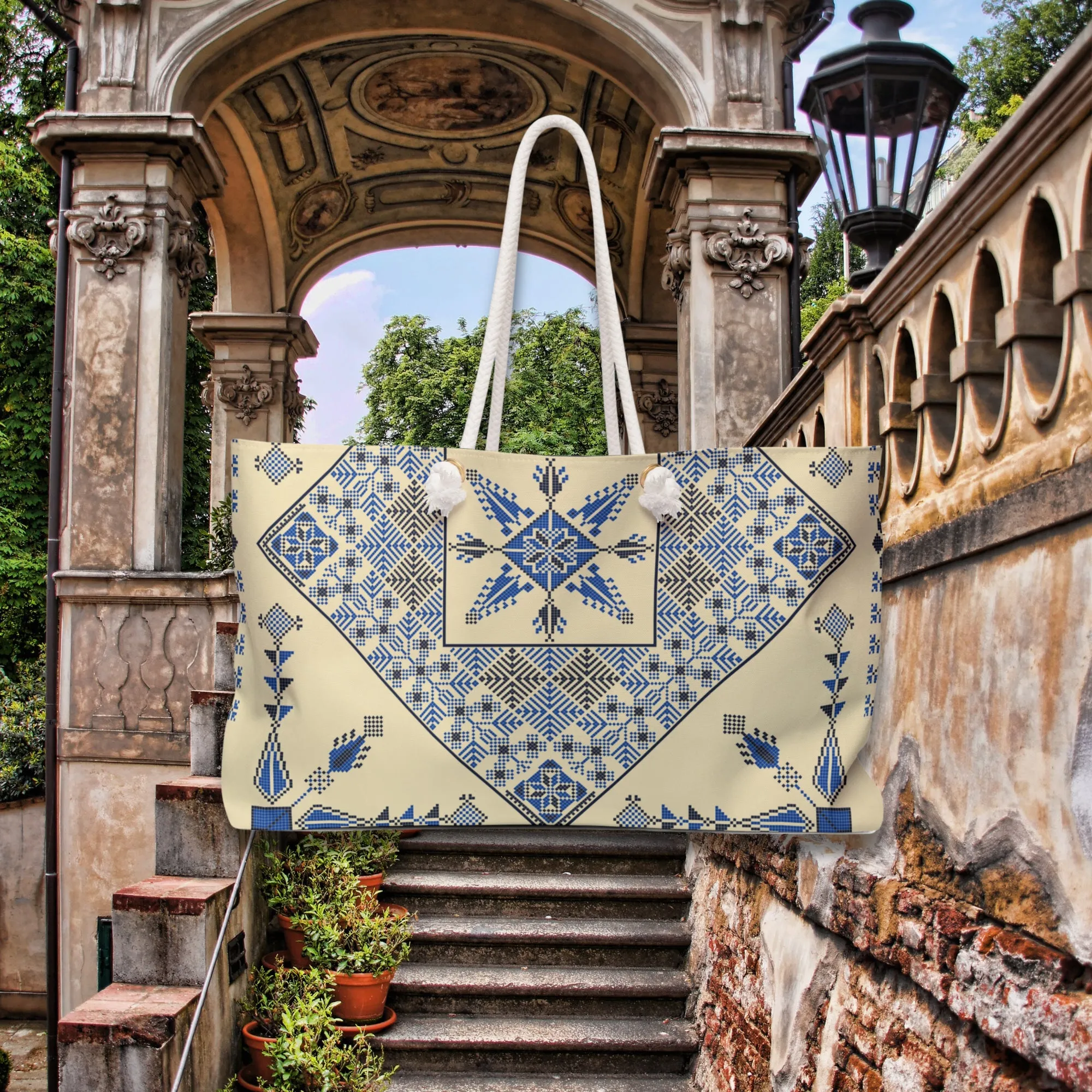Blue Tatreez Beach Bag