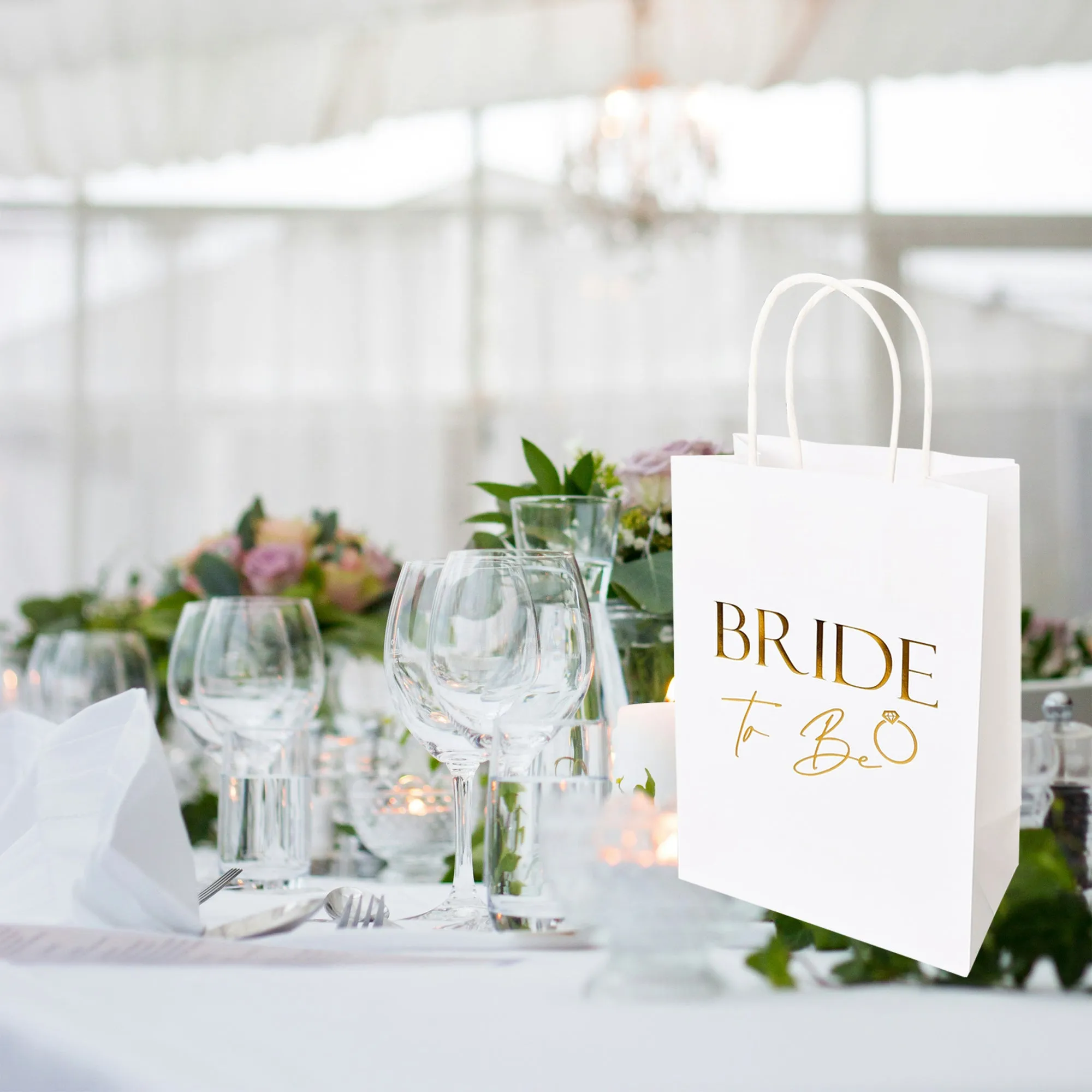 Bride to Be Paper Bag White with Gold Foil Text Hen Party Team Bride