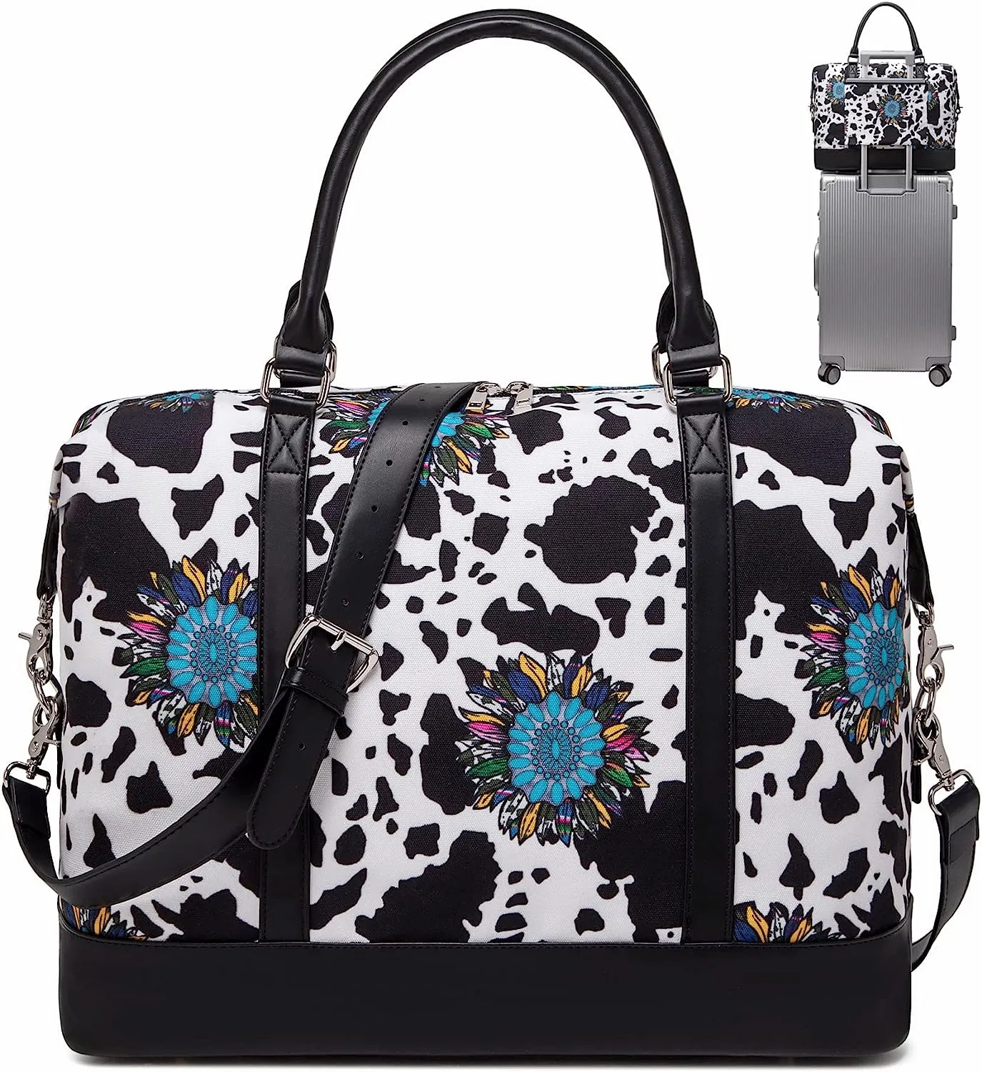 Canvas Weekender Bag Overnight Travel Bag Carry on Tote Large Capacity Luggage Trolley Handle