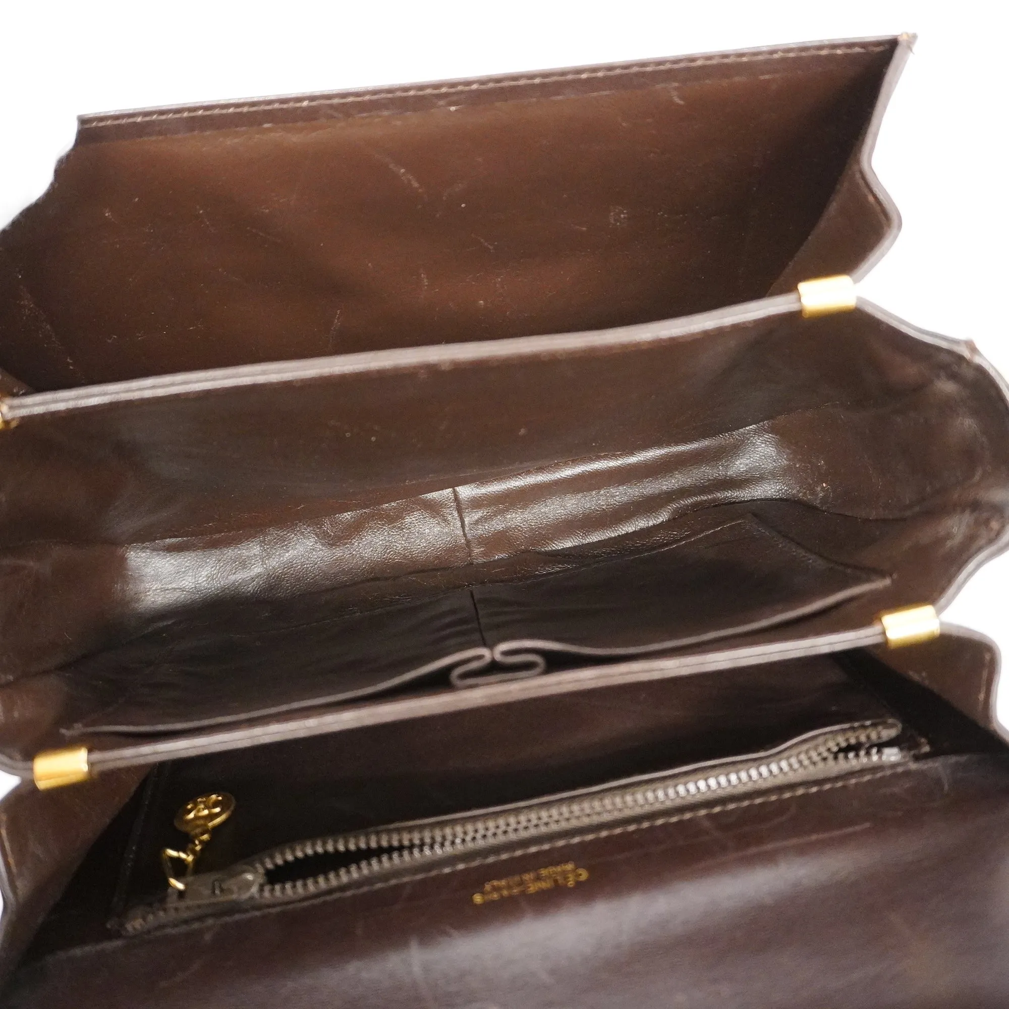 Celine  C Macadam Carriage Bracket Women's Canvas,Leather Shoulder Bag Brown