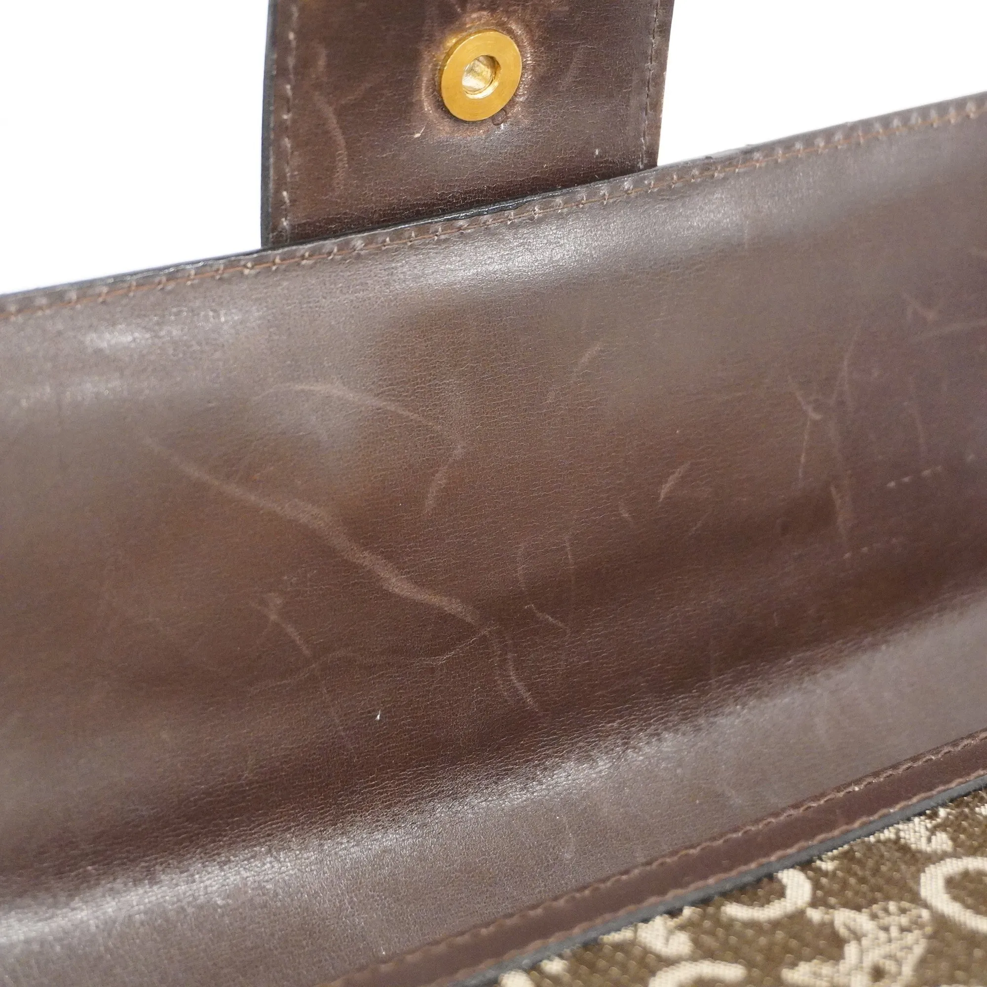 Celine  C Macadam Carriage Bracket Women's Canvas,Leather Shoulder Bag Brown