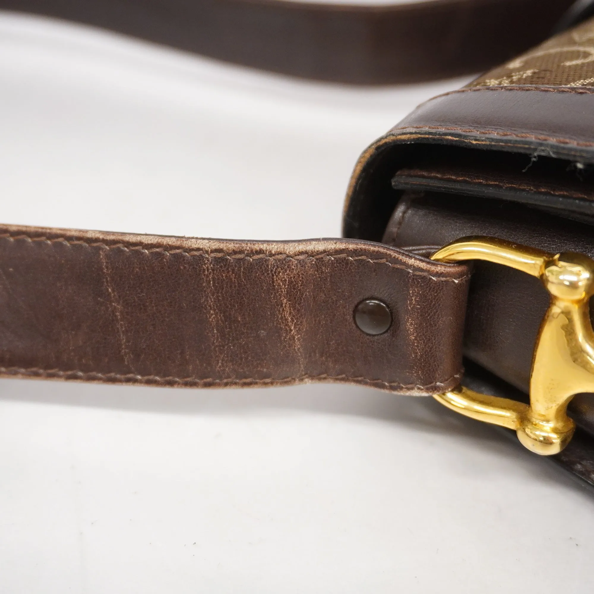 Celine  C Macadam Carriage Bracket Women's Canvas,Leather Shoulder Bag Brown