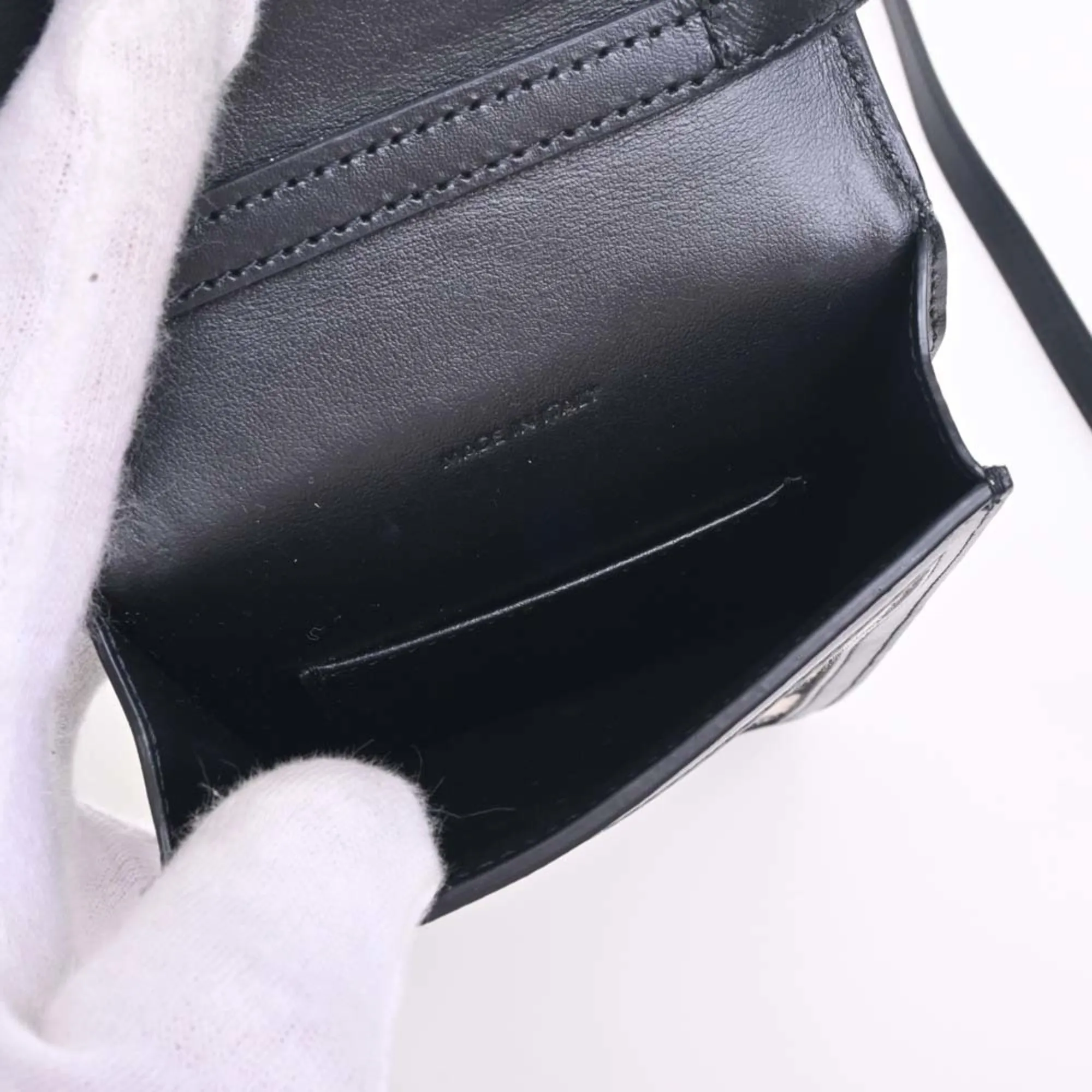 Celine Leather Canvas Triomphe Vertical Mobile Pouch Shoulder Bag Black Women's