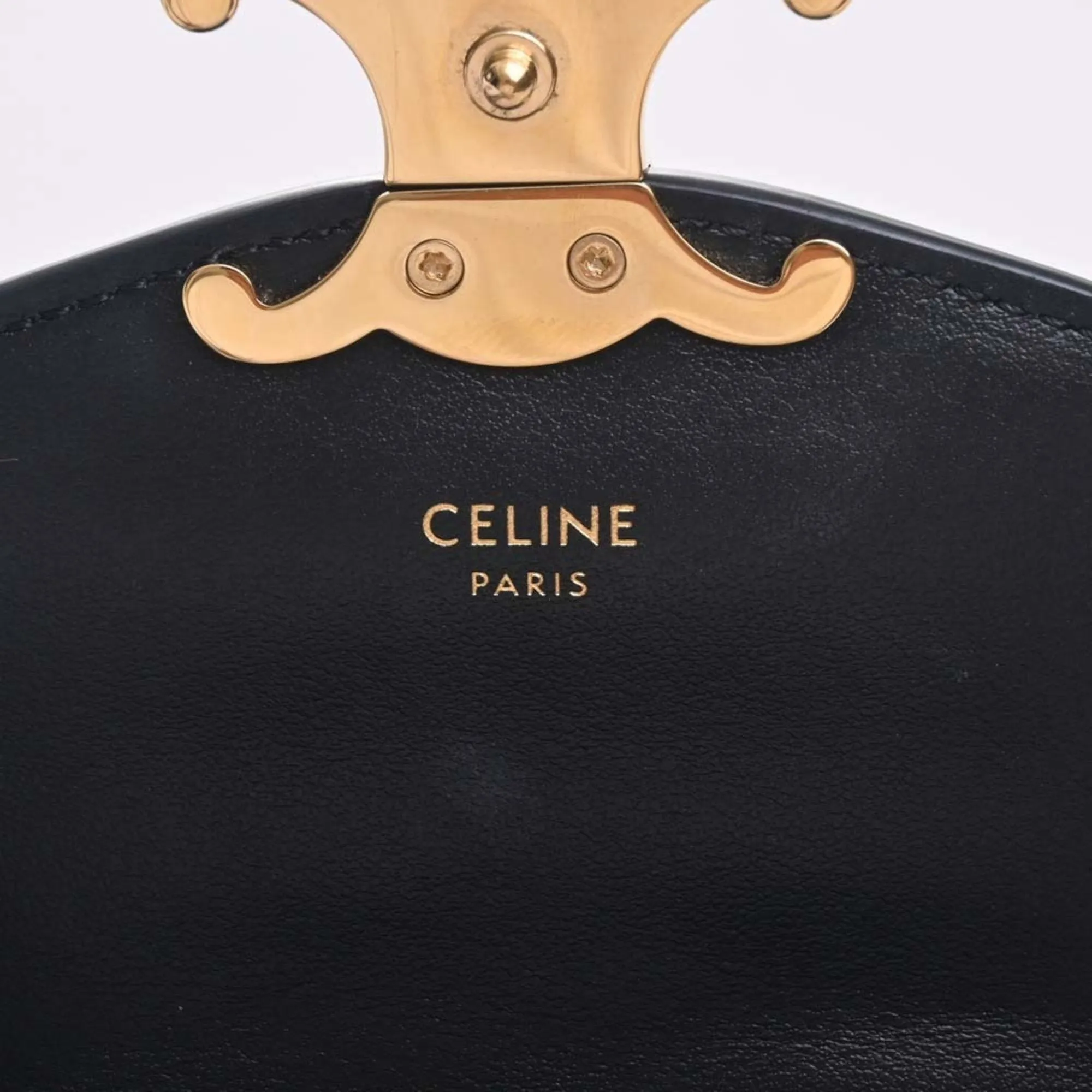 Celine Leather Canvas Triomphe Vertical Mobile Pouch Shoulder Bag Black Women's