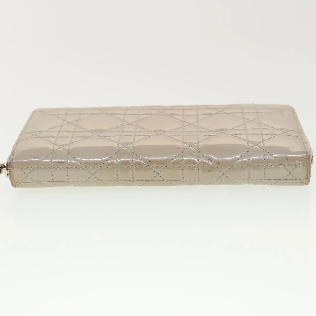 CHRISTIAN DIOR Lady Dior Wallet Patent leather Beige 02-LU-0172  bs4860