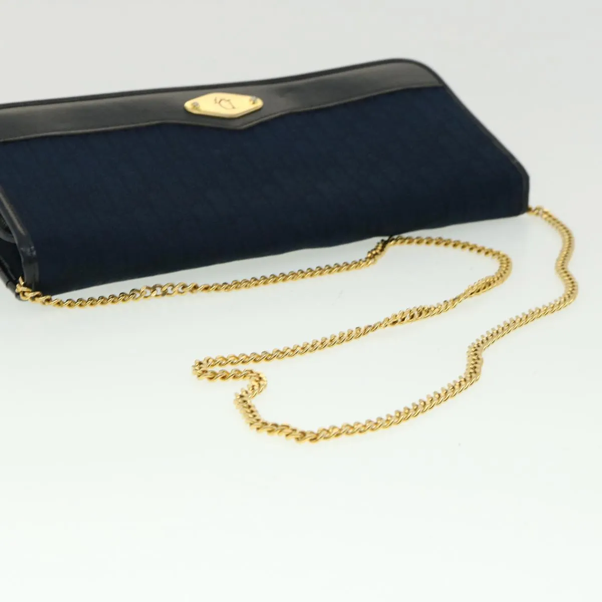 CHRISTIAN DIOR Trotter Canvas Chain Shoulder Bag Navy Auth rd2392