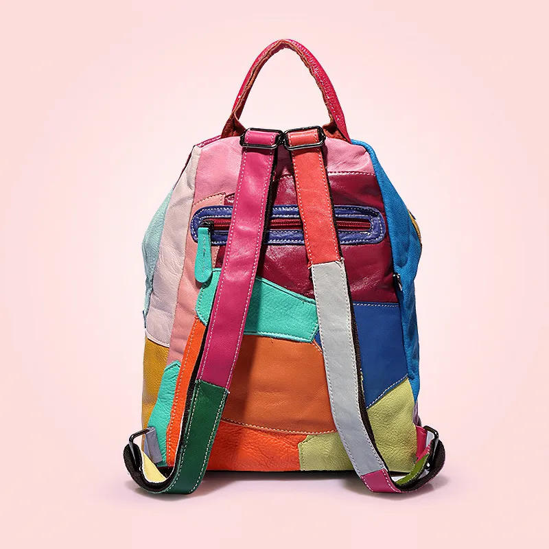 Fashion Panelled Designer Women Bag / Genuine Leather Backpack with Luxury Large Capacity