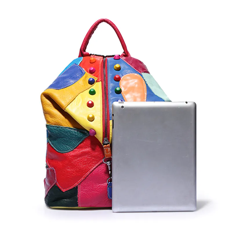 Fashion Panelled Designer Women Bag / Genuine Leather Backpack with Luxury Large Capacity