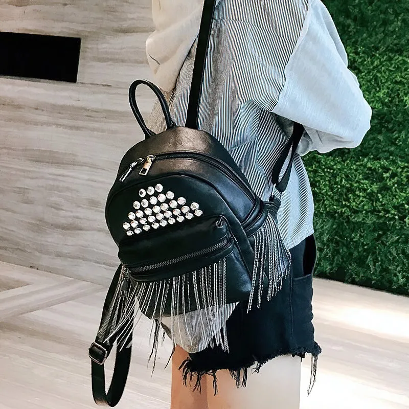 Fashion Women's Mini Black Backpacks / Luxury PU Leather Bag For Girls