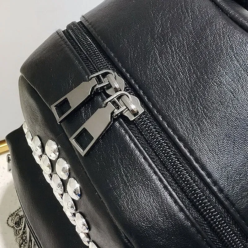 Fashion Women's Mini Black Backpacks / Luxury PU Leather Bag For Girls
