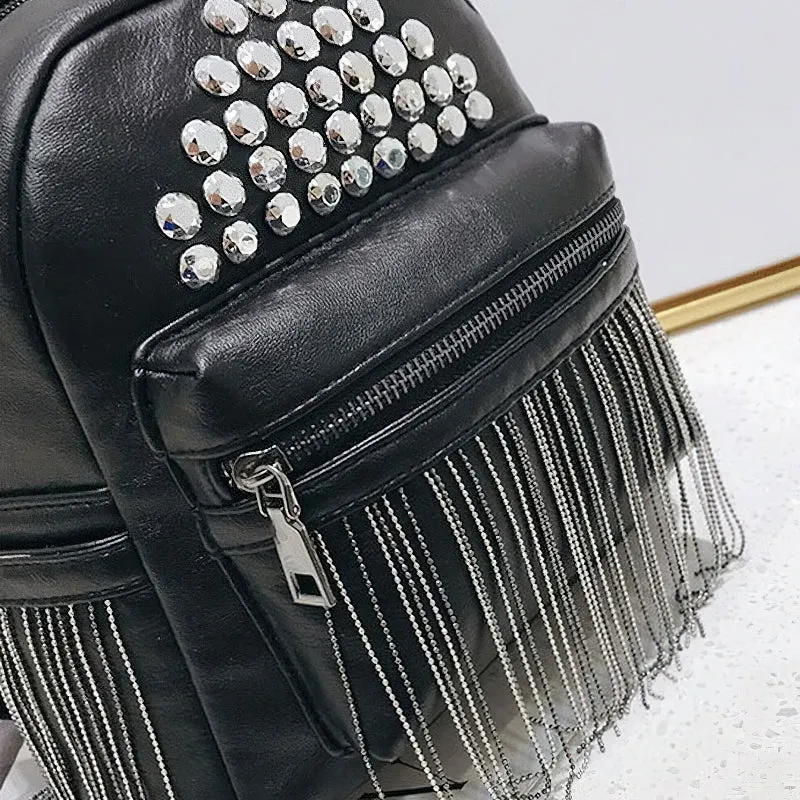 Fashion Women's Mini Black Backpacks / Luxury PU Leather Bag For Girls