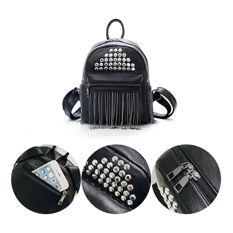 Fashion Women's Mini Black Backpacks / Luxury PU Leather Bag For Girls