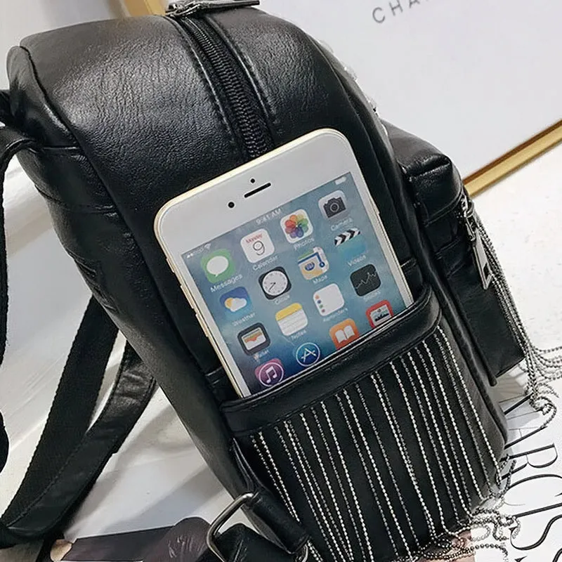 Fashion Women's Mini Black Backpacks / Luxury PU Leather Bag For Girls