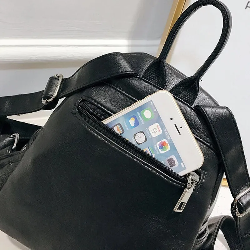 Fashion Women's Mini Black Backpacks / Luxury PU Leather Bag For Girls