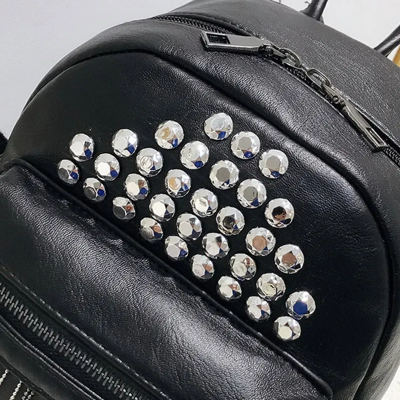 Fashion Women's Mini Black Backpacks / Luxury PU Leather Bag For Girls