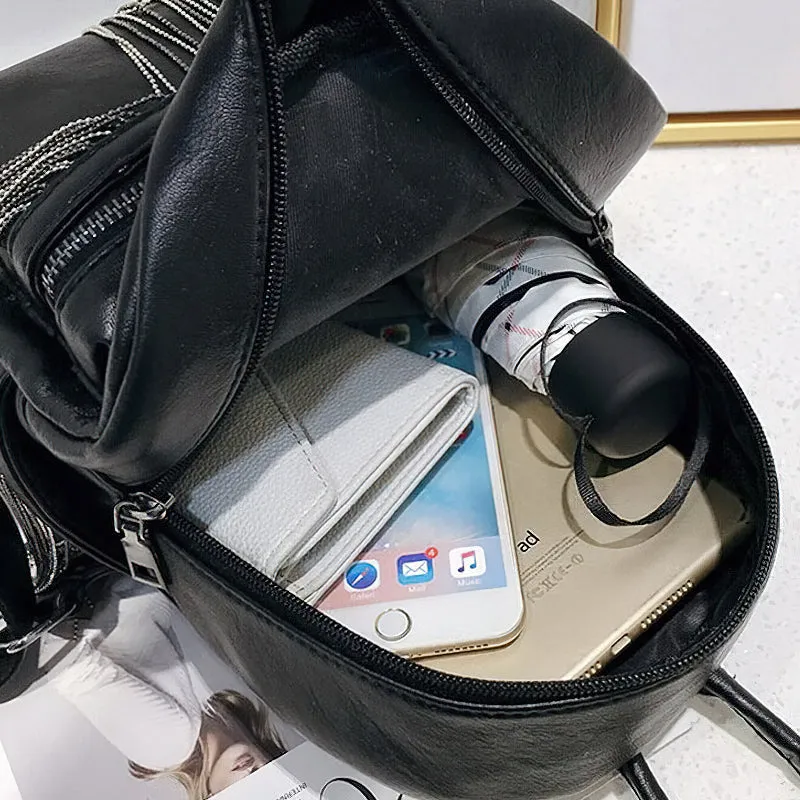 Fashion Women's Mini Black Backpacks / Luxury PU Leather Bag For Girls
