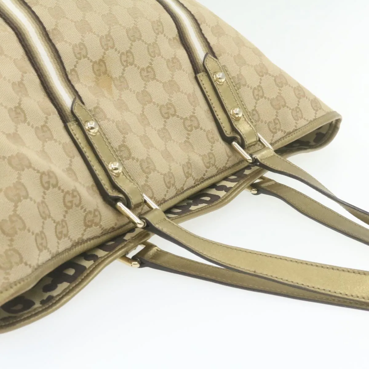 GUCCI Sherry Line GG Canvas Tote Bag Canvas Beige Gold Brown 139260  am626g