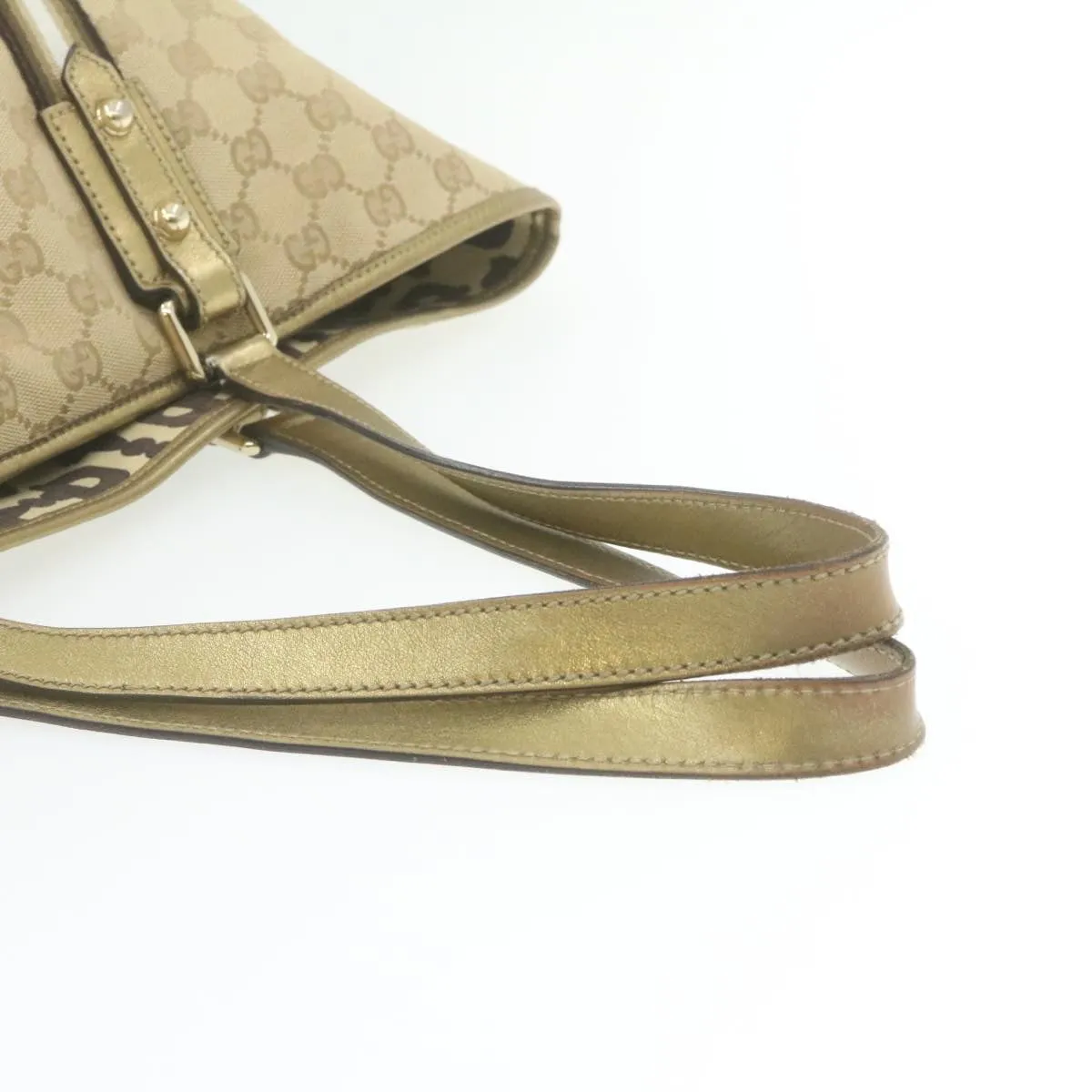 GUCCI Sherry Line GG Canvas Tote Bag Canvas Beige Gold Brown 139260  am626g