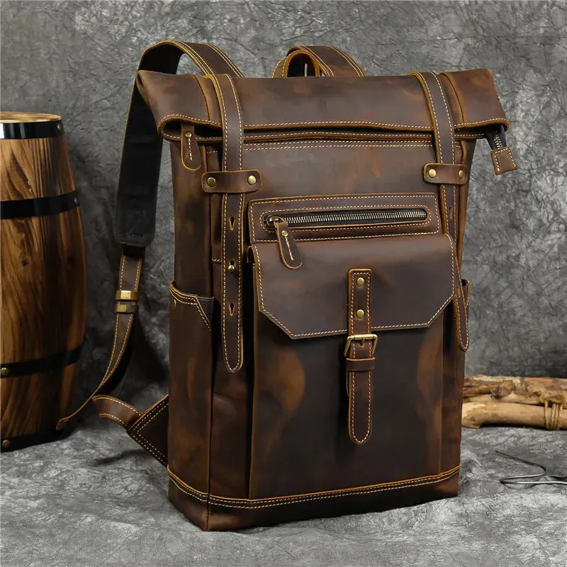 Newsbirds men's leather backpack retro luxury fashion style bagpack travel bag backpack shoold bag for man leather daypack men