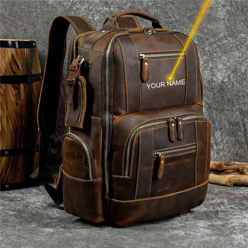 Newsbirds men's leather backpack retro luxury fashion style bagpack travel bag backpack shoold bag for man leather daypack men