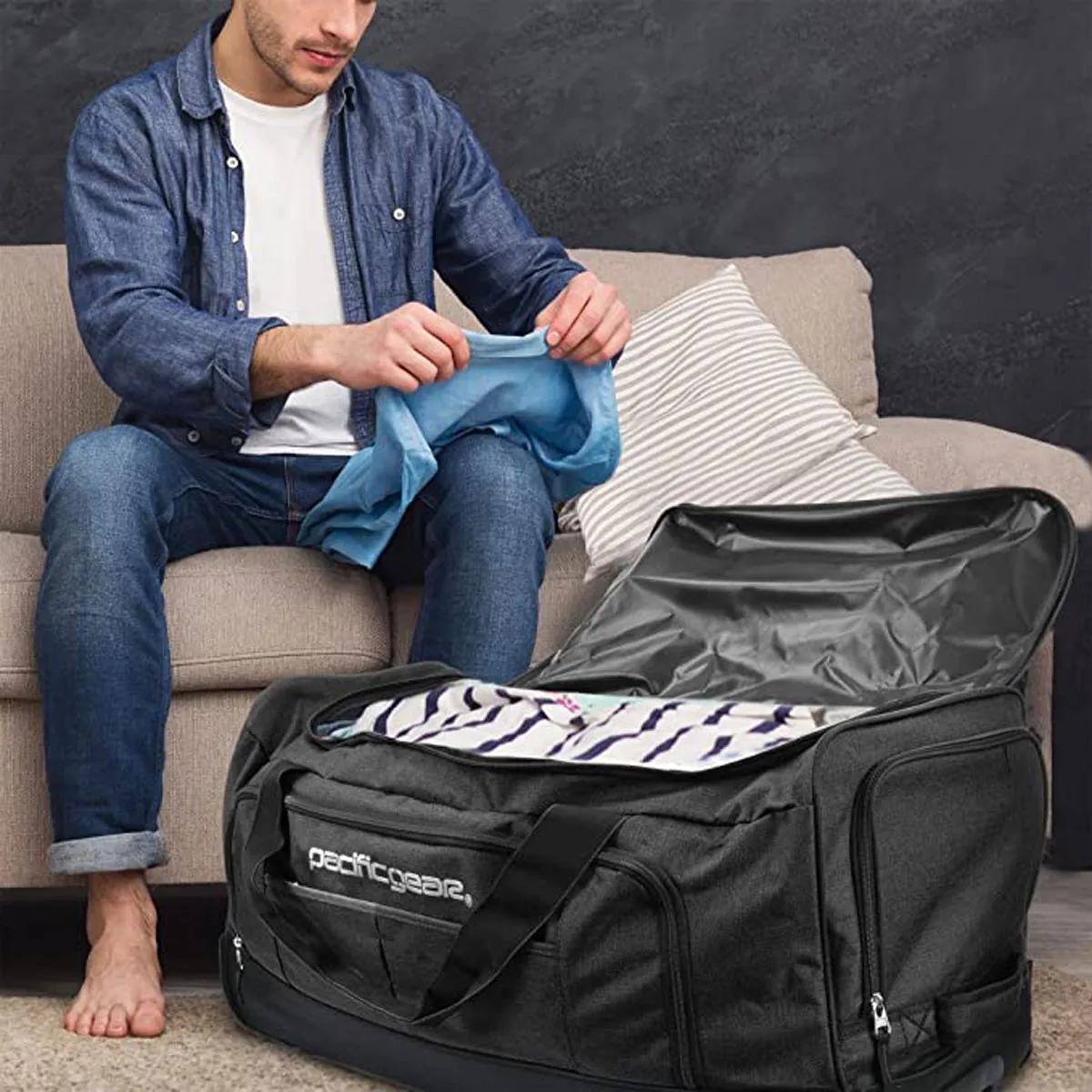 Pacific Gear Wheeled Rolling Duffel Bag, Durable Design, Telescoping Handle, Multiple Compartments, Tie-Down Capabilities