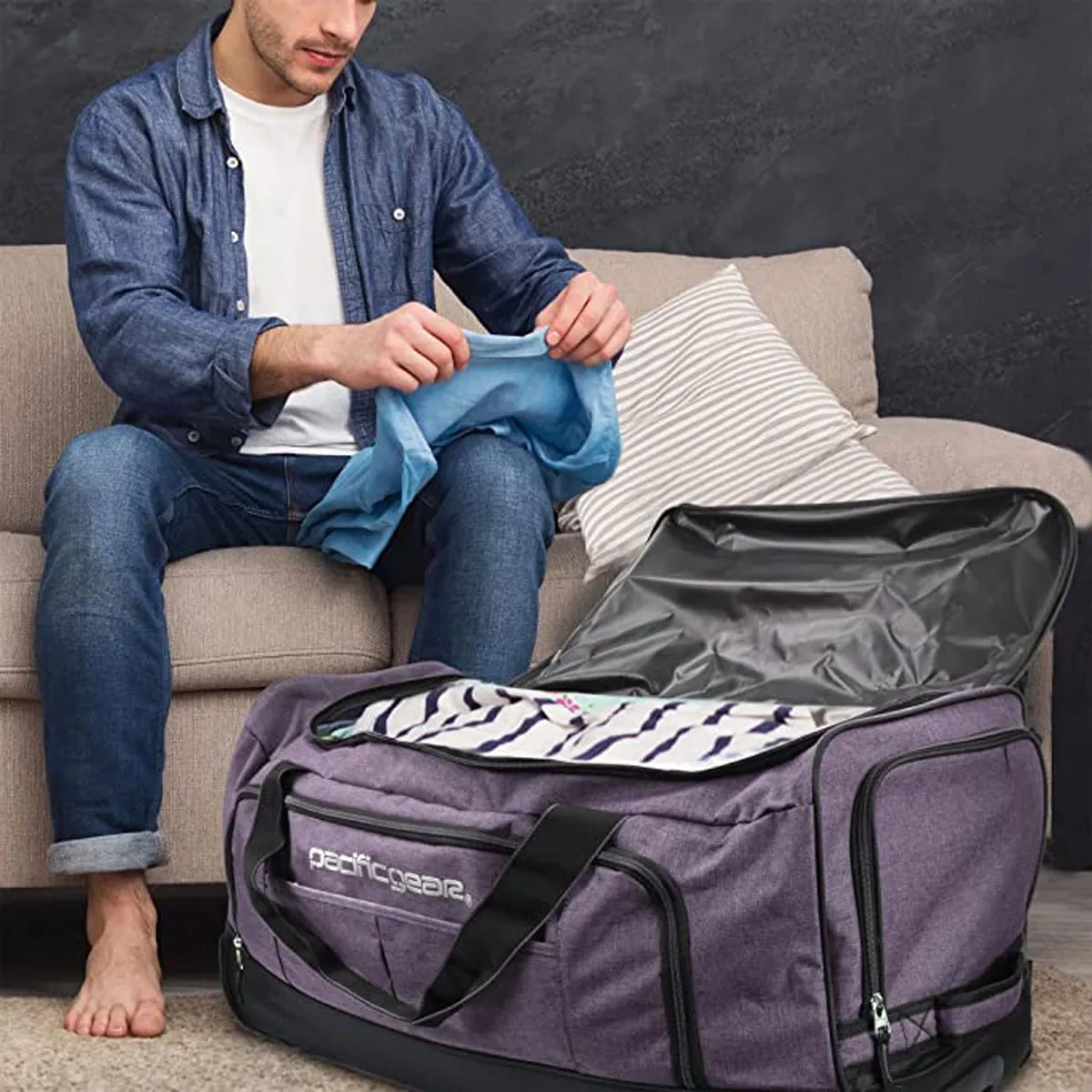 Pacific Gear Wheeled Rolling Duffel Bag, Durable Design, Telescoping Handle, Multiple Compartments, Tie-Down Capabilities