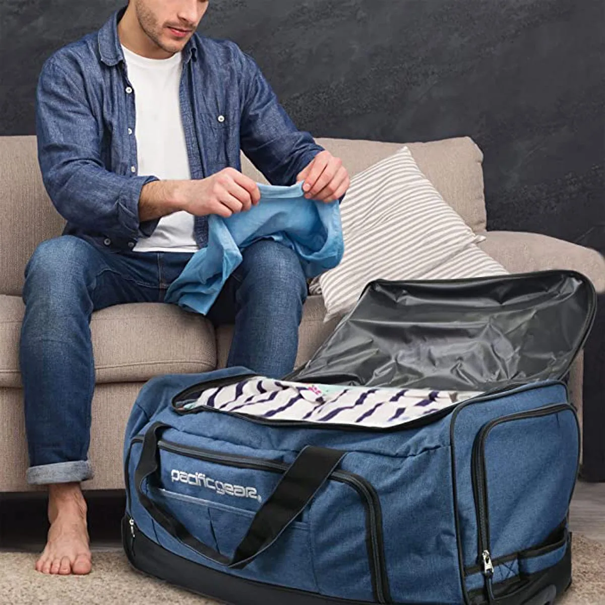 Pacific Gear Wheeled Rolling Duffel Bag, Durable Design, Telescoping Handle, Multiple Compartments, Tie-Down Capabilities
