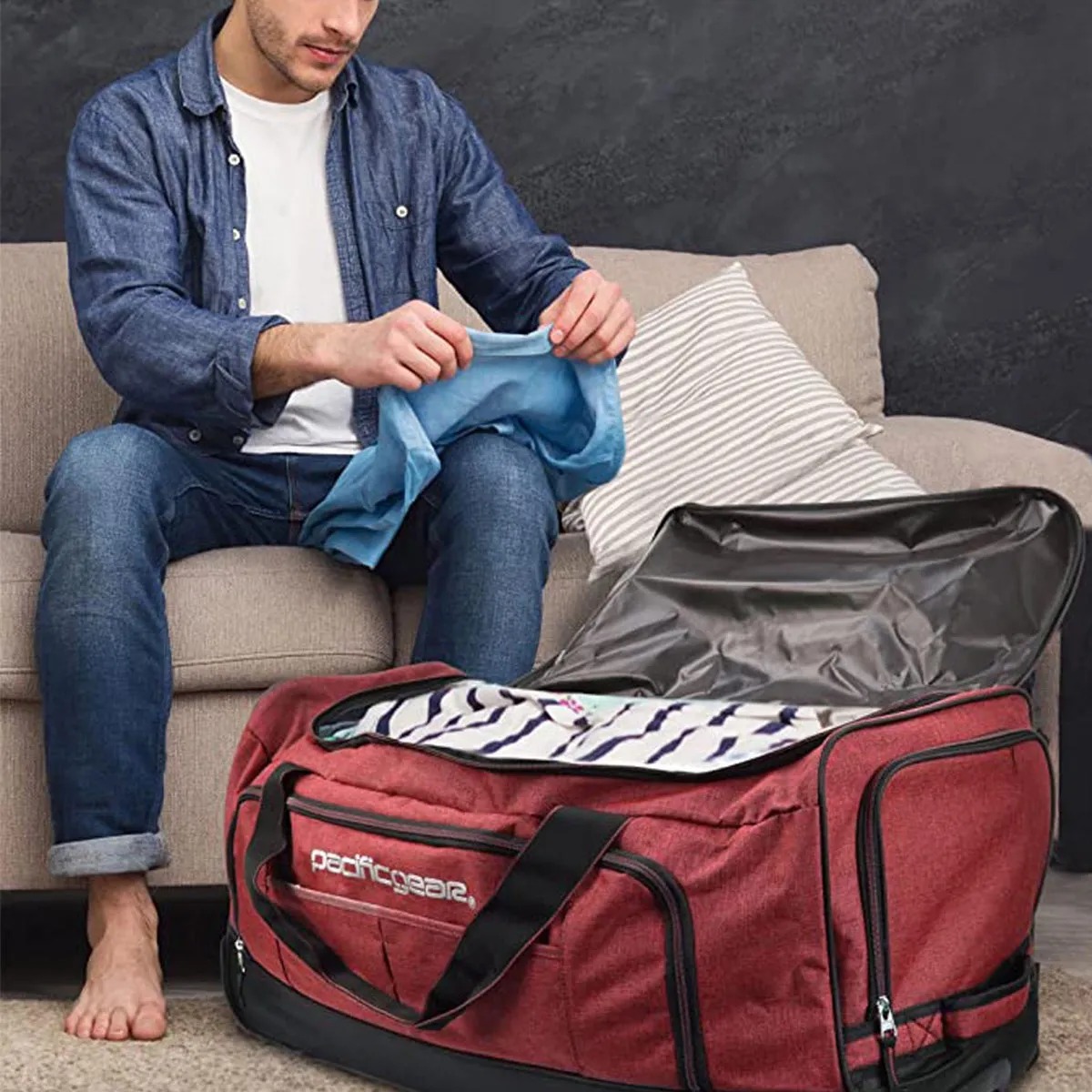 Pacific Gear Wheeled Rolling Duffel Bag, Durable Design, Telescoping Handle, Multiple Compartments, Tie-Down Capabilities