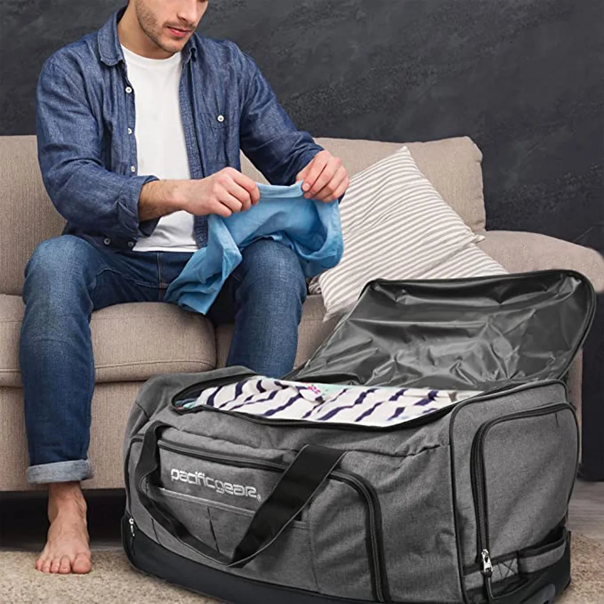 Pacific Gear Wheeled Rolling Duffel Bag, Durable Design, Telescoping Handle, Multiple Compartments, Tie-Down Capabilities