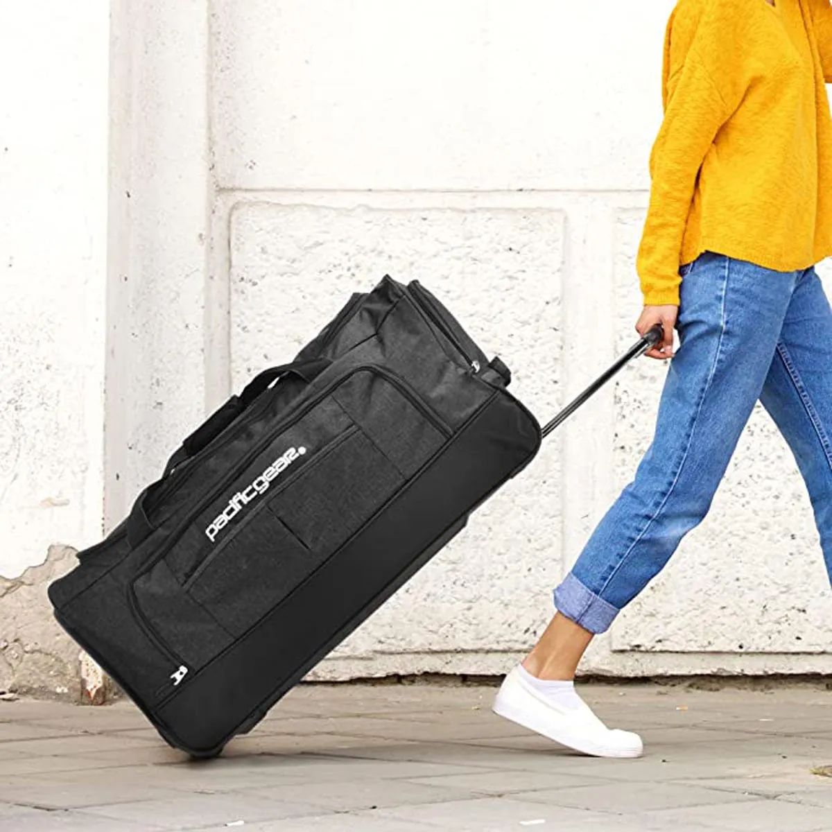 Pacific Gear Wheeled Rolling Duffel Bag, Durable Design, Telescoping Handle, Multiple Compartments, Tie-Down Capabilities