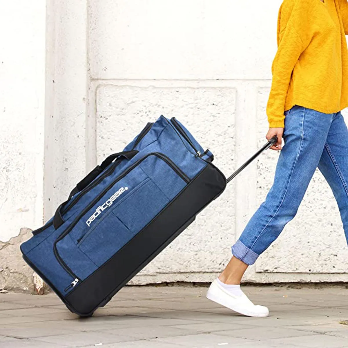 Pacific Gear Wheeled Rolling Duffel Bag, Durable Design, Telescoping Handle, Multiple Compartments, Tie-Down Capabilities