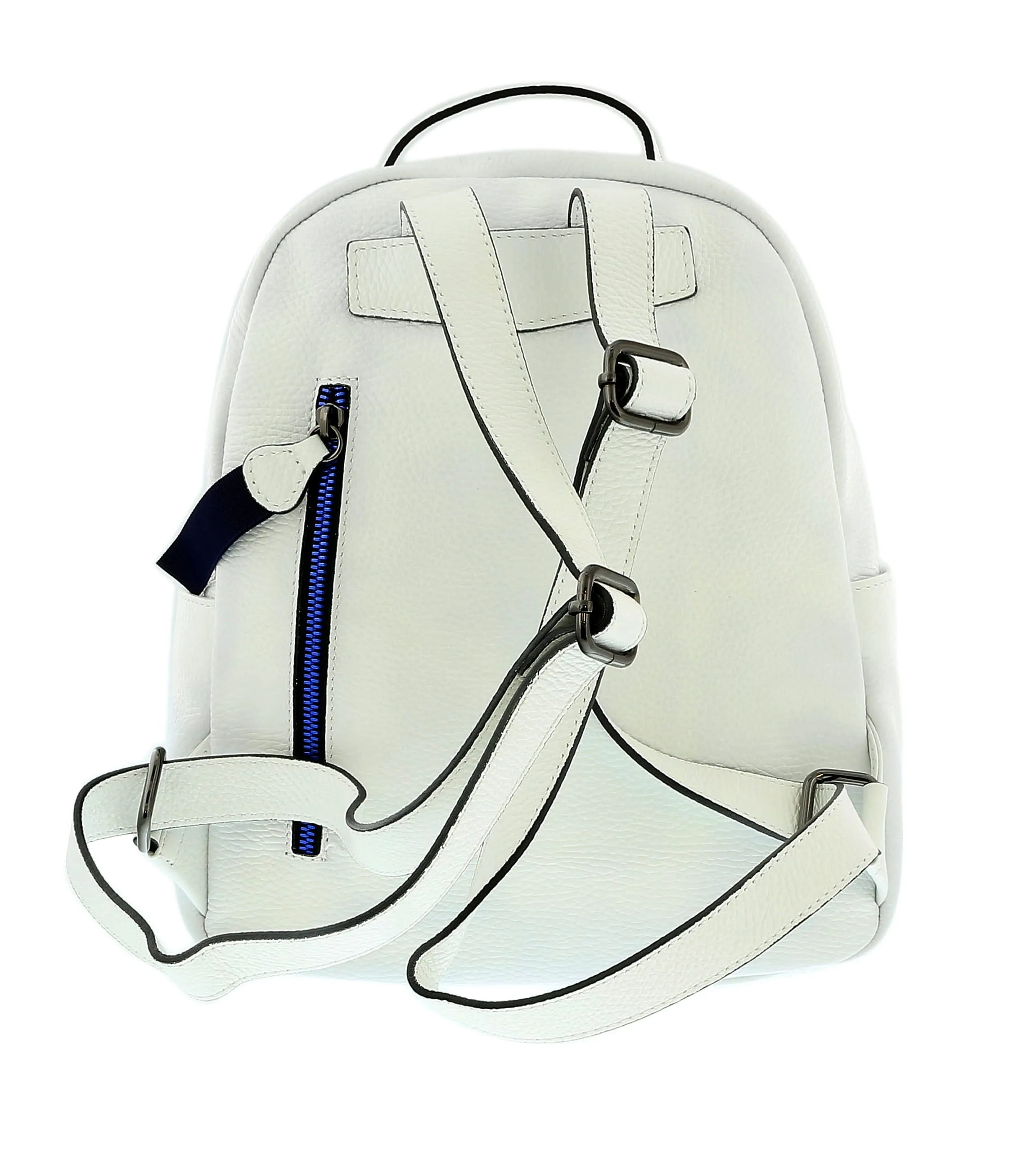 Pierre Cardin White Leather Classic Medium Double Zip Fashion Backpack