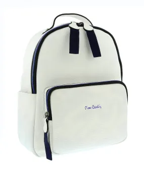 Pierre Cardin White Leather Classic Medium Double Zip Fashion Backpack