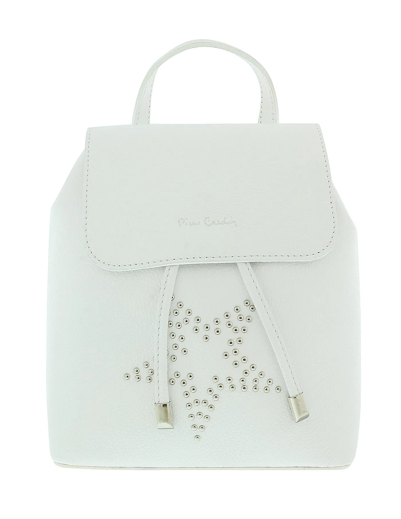 Pierre Cardin White Leather Star Studded Medium Fashion Backpack