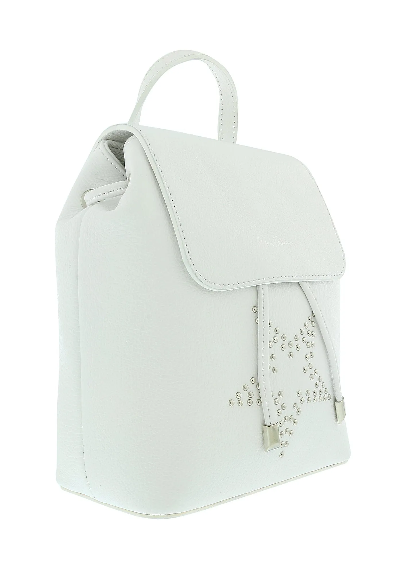 Pierre Cardin White Leather Star Studded Medium Fashion Backpack