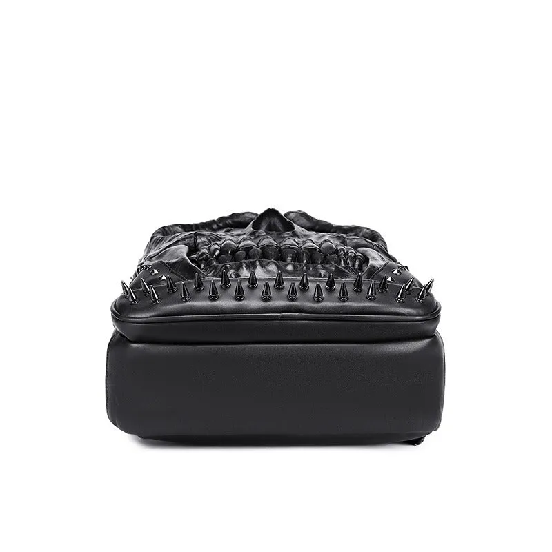 PU Leather Backpacks For Men and Women / Luxury Designe Large Capacity Laptop Bag with Skull