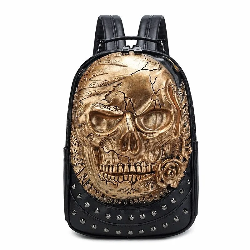 PU Leather Backpacks For Men and Women / Luxury Designe Large Capacity Laptop Bag with Skull