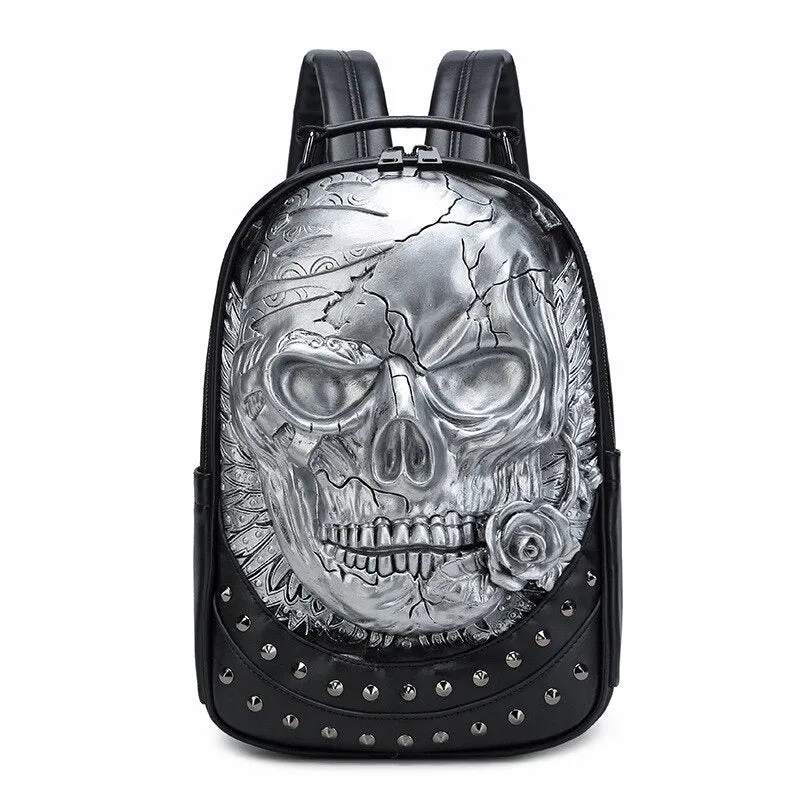 PU Leather Backpacks For Men and Women / Luxury Designe Large Capacity Laptop Bag with Skull