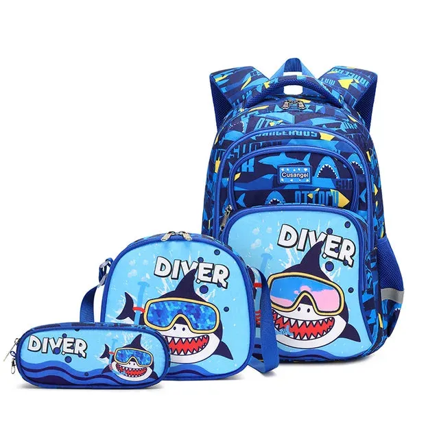 School Bags Child School Backpacks For Teenager Girls Boys Cartoon Dinosaur Backpack Lunch box With pencil Case