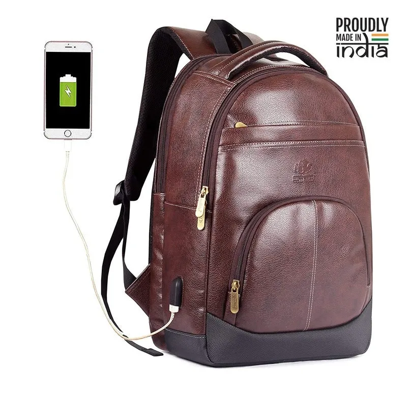 THE CLOWNFISH EliteGear Series 19 liters Faux Leather 15.6 inch Laptop Backpack for Men and Women (Black)
