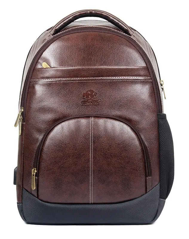 THE CLOWNFISH EliteGear Series 19 liters Faux Leather 15.6 inch Laptop Backpack for Men and Women (Black)
