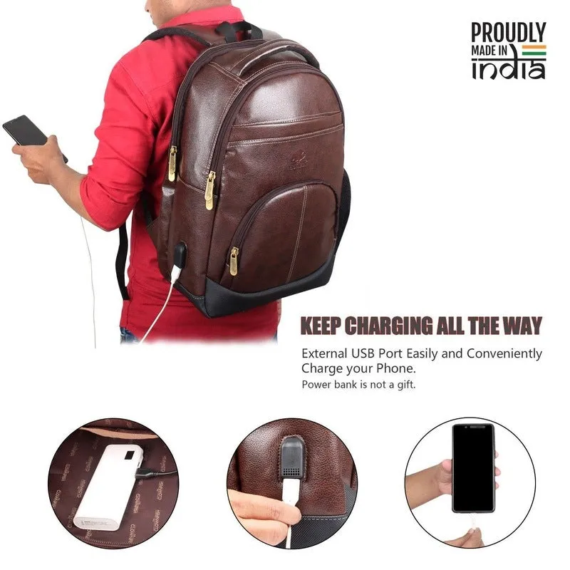 THE CLOWNFISH EliteGear Series 19 liters Faux Leather 15.6 inch Laptop Backpack for Men and Women (Black)