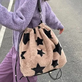 UAKISS  -  Drawstring All Match Star Print Backpacks Y2k Aesthetic Fashion Students Schoolbag Korean New Vintage Streetwear Grunge Backpack