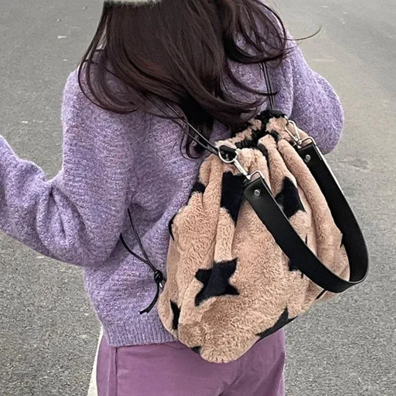 UAKISS  -  Drawstring All Match Star Print Backpacks Y2k Aesthetic Fashion Students Schoolbag Korean New Vintage Streetwear Grunge Backpack