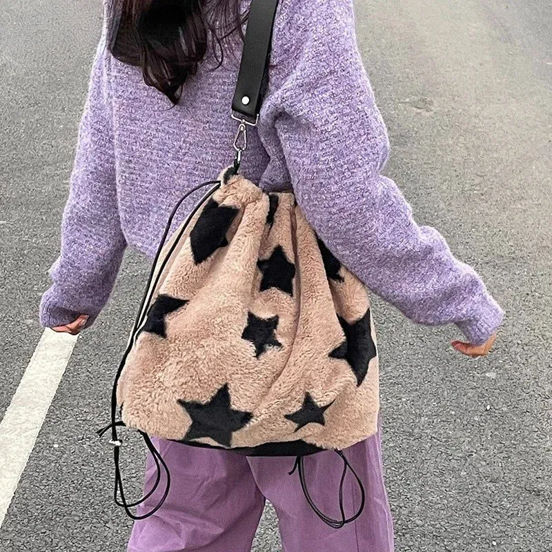 UAKISS  -  Drawstring All Match Star Print Backpacks Y2k Aesthetic Fashion Students Schoolbag Korean New Vintage Streetwear Grunge Backpack